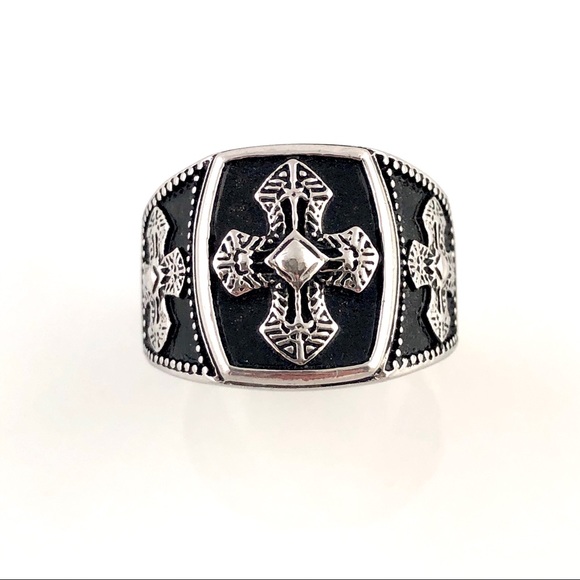 Other - Stainless Steel Silver & Black Cross Ring
